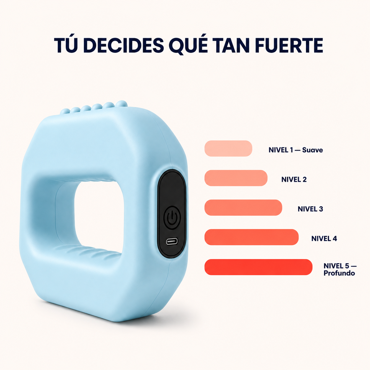 Cinco niveles de intensidad, de suave a profundo
